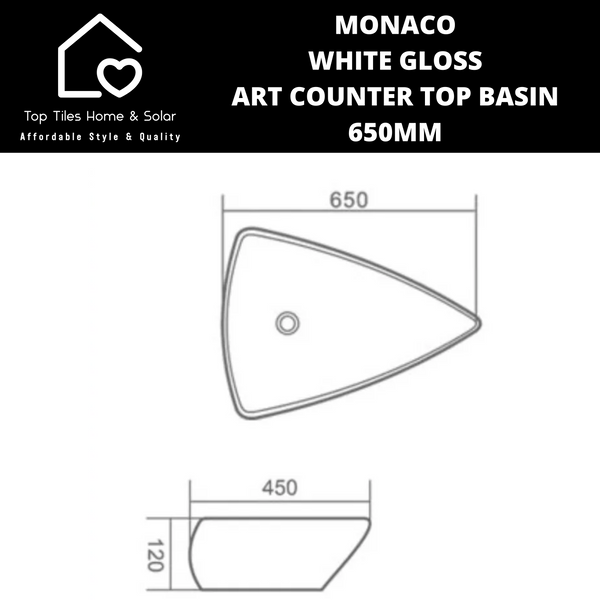 Monaco White Gloss Art Counter Top Basin - 650mm