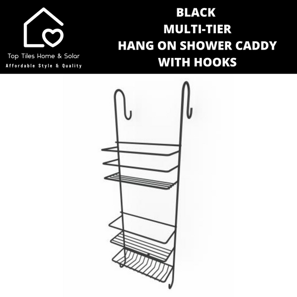 Black Multi-Tier Hang On Shower Caddy With Hooks