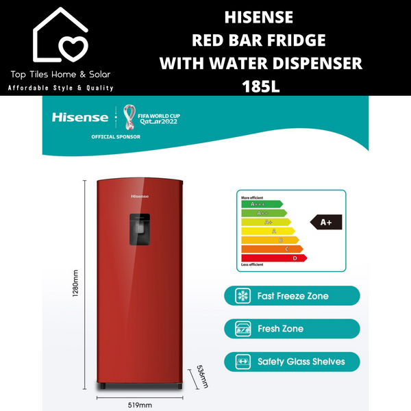 Hisense Red Bar Fridge with Water Dispenser - 185L