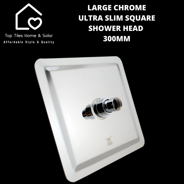 Large Chrome Ultra Slim Square Shower Head - 300mm