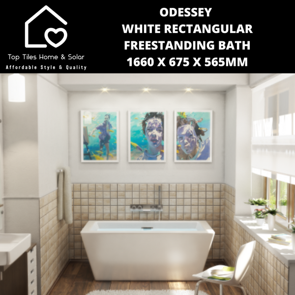 Odessey White Rectangular Freestanding Bath - 1660 x 675 x 565mm