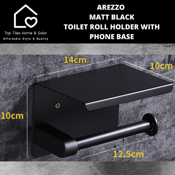 Arezzo Matt Black Toilet Roll Holder With Phone Base