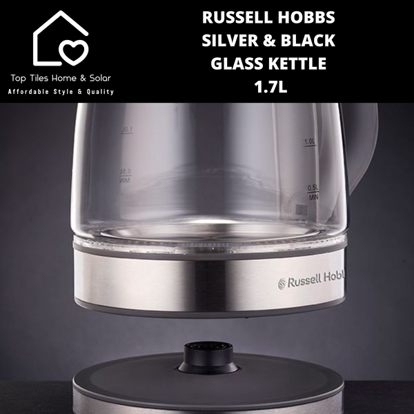 Russell Hobbs Silver & Black Illuminating Glass Kettle - 1.7L