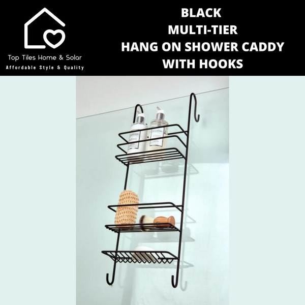 Black Multi-Tier Hang On Shower Caddy With Hooks