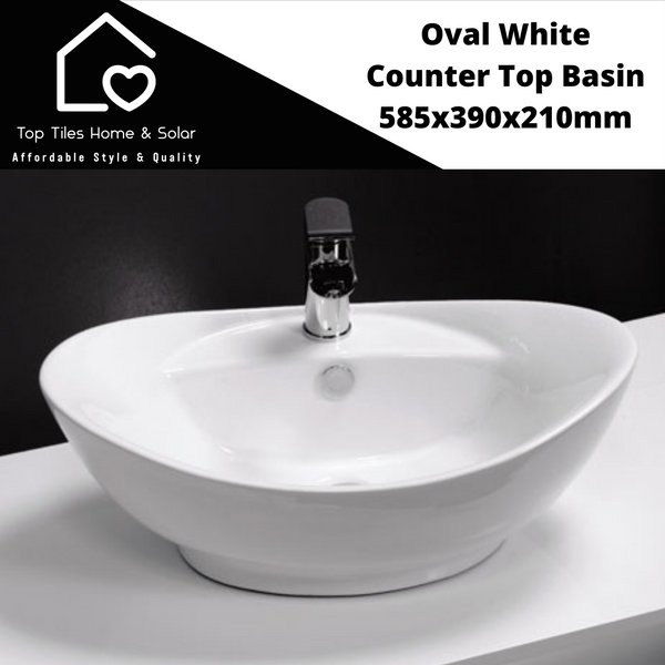 Oval White Counter Top Basin - 585x390x210mm