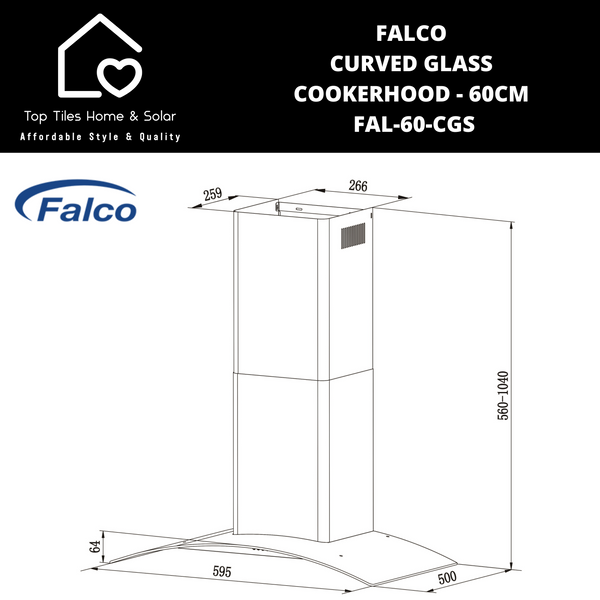 Falco Curved Glass Cookerhood - 60cm FAL-60-CGS