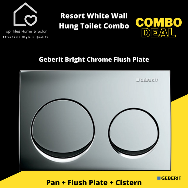 Resort White Wall Hung Toilet With Geberit Cistern & Flush Plate