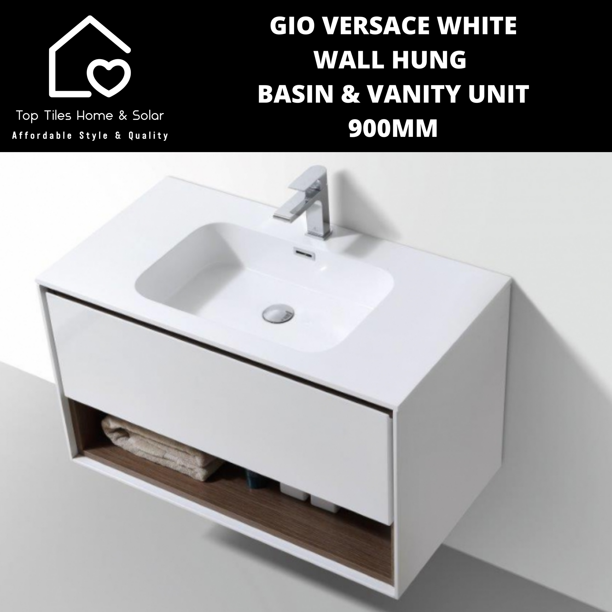 Gio Versace White Wall Hung Basin & Vanity Unit -  900mm