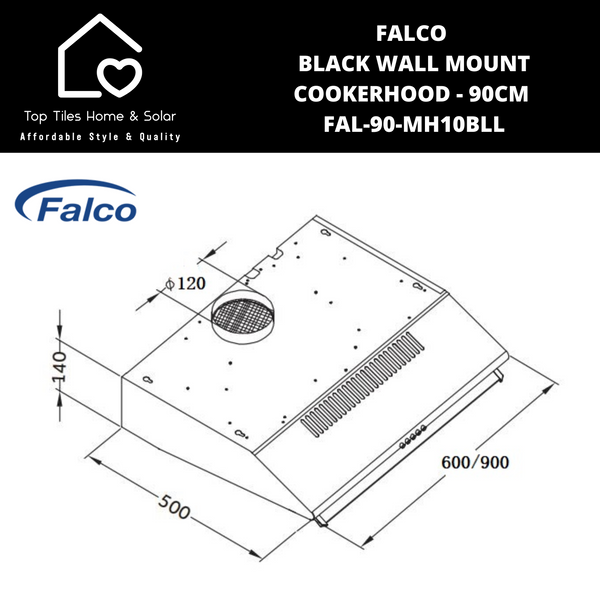 Falco Black Wall Mount Cookerhood - 90cm FAL-90-MH10BLL