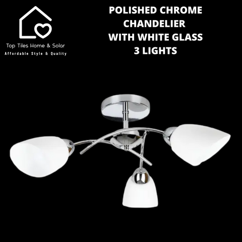 Polished Chrome Chandelier with White Glass - 3 Lights