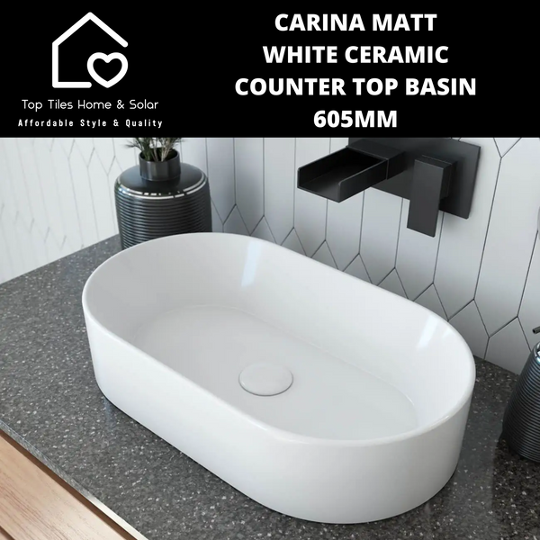 Carina Matt White Ceramic Counter Top Basin - 605mm