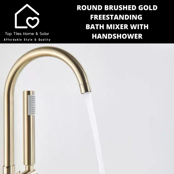 Round Brushed Gold Freestanding Bath Mixer With Handshower