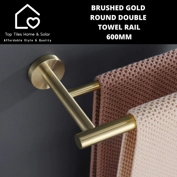 Brushed Gold Round Double Towel Rail - 600mm