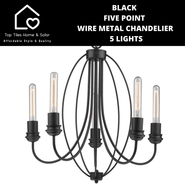 Black Five Point Wire Metal Chandelier - 5 Lights