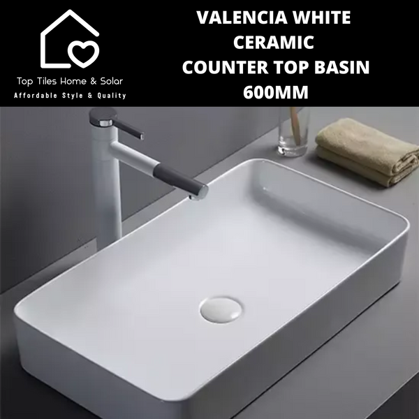 Valencia White Ceramic Counter Top Basin - 600mm