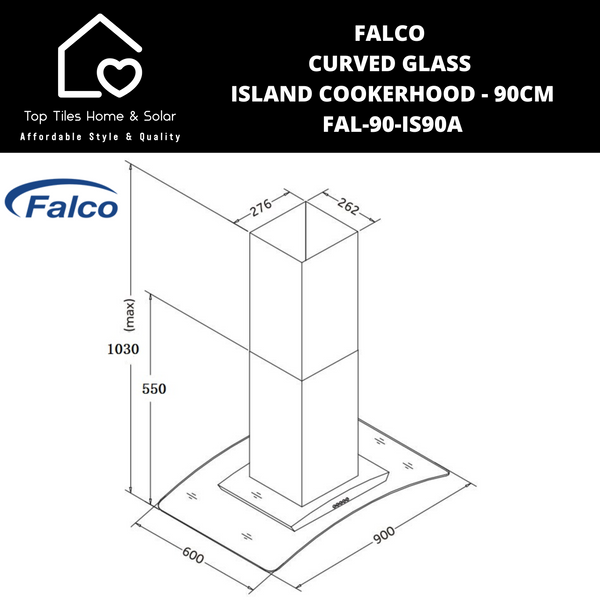 Falco Curved Glass Island Cookerhood - 90cm FAL-90-IS90A