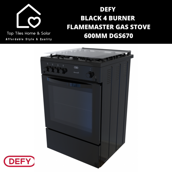 Defy Black 4 Burner FlameMaster Gas Stove - 600mm DGS670