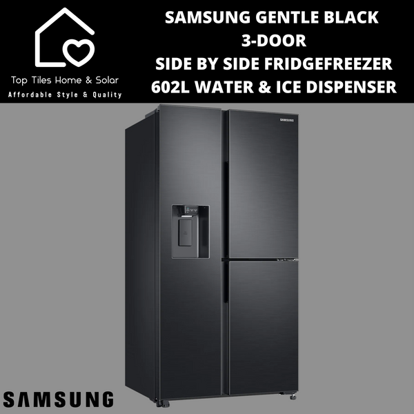 Samsung Gentle Black 3-Door Side by Side Fridge/Freezer- 602L Water/Ice Dispenser