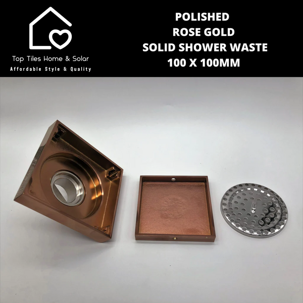 Polished Rose Gold Solid Shower Waste - 100 x 100mm