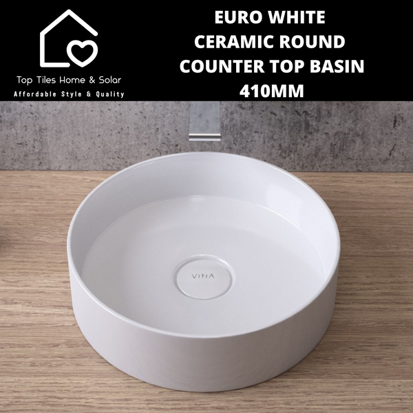 Euro White Ceramic Round Counter Top Basin - 410mm