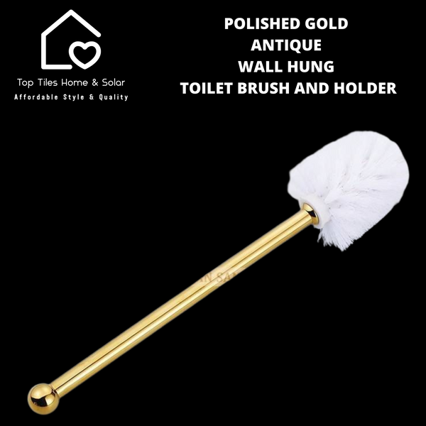 Polished Gold Antique Wall Hung Toilet Brush and Holder