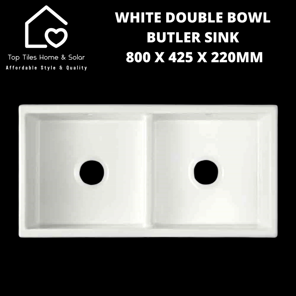 White Double Bowl Butler Sink 800 X 425 X 220mm – Top Tiles Home And Solar