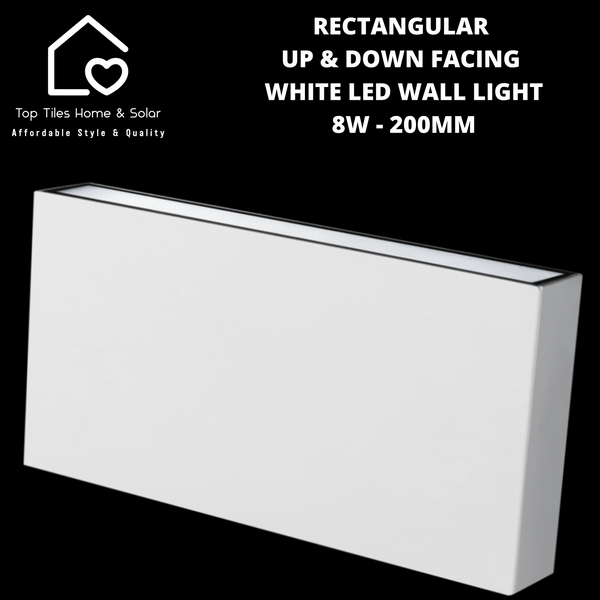 Rectangular Up & Down Facing White LED Wall Light - 8W 200mm