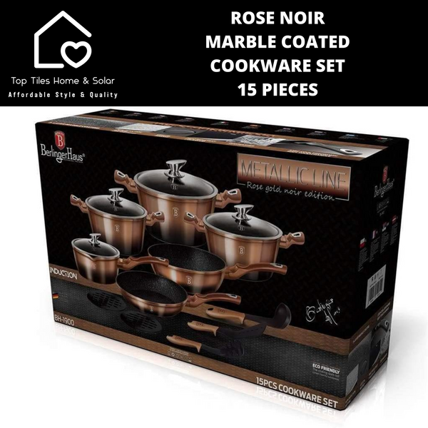 Rose Noir Marble Coated Cookware Set - 15 Pieces