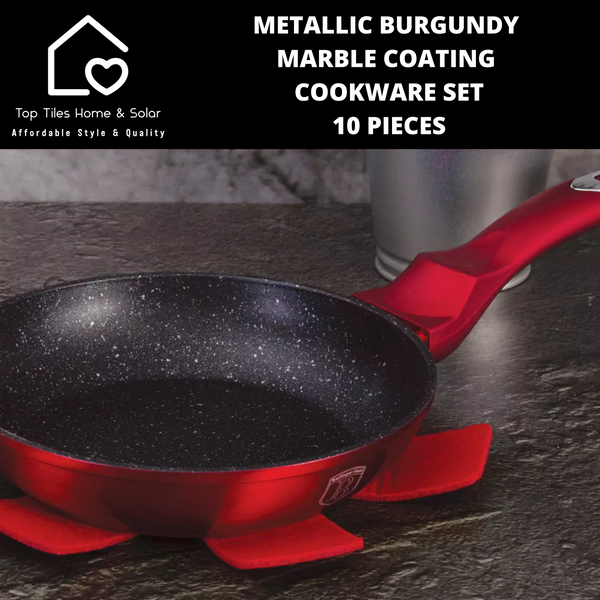 Metallic Burgundy Marble Coating Cookware Set - 10 Pieces