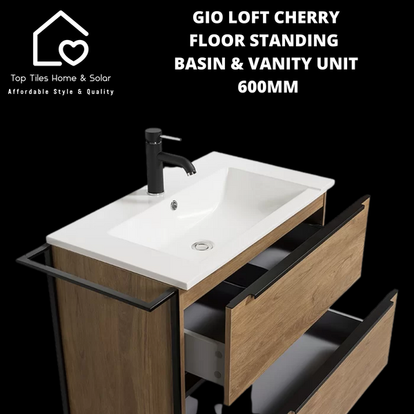 Gio Loft Cherry Floor Standing Basin & Vanity Unit -  600mm