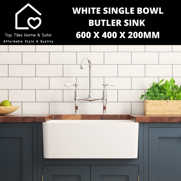 White Single Bowl Butler Sink - 600 x 400 x 200mm