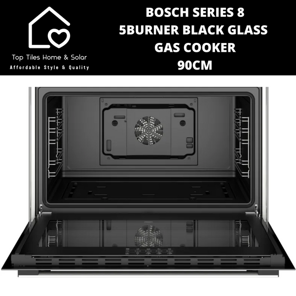 Bosch Series 8 - 5Burner Black Glass Gas Cooker - 90cm