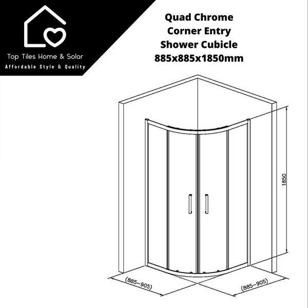 Quarter Round Chrome Shower Cubicle - 900x900x1850mm