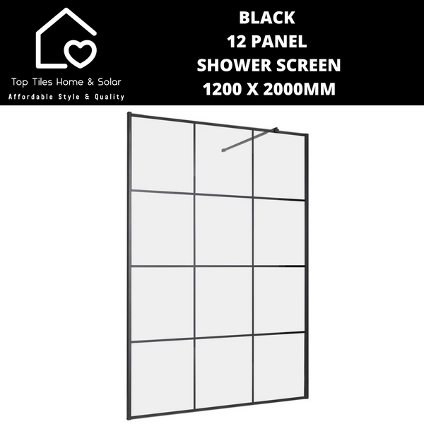 Black 12 Panel Shower Screen - 1200 x 2000mm