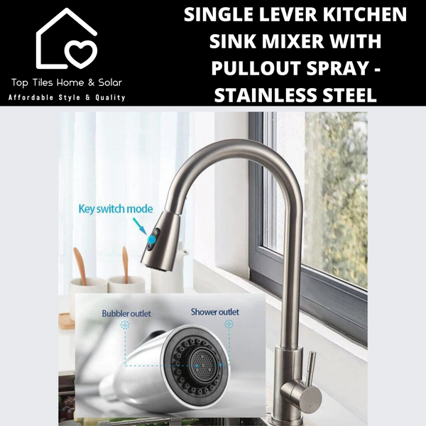 Single Lever Kitchen Sink Mixer With Pullout Spray - Stainless Steel