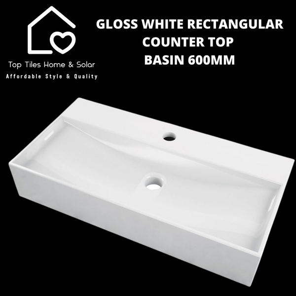 Gloss White Rectangular Counter Top Basin - 600mm