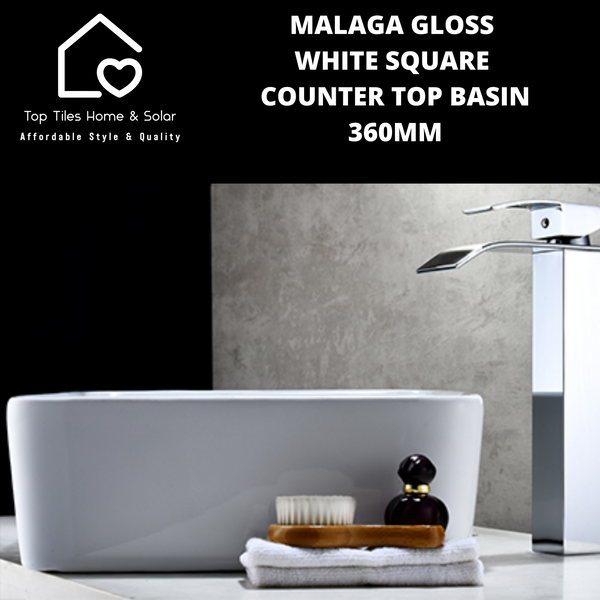 Malaga Gloss White Square Counter Top Basin - 360mm