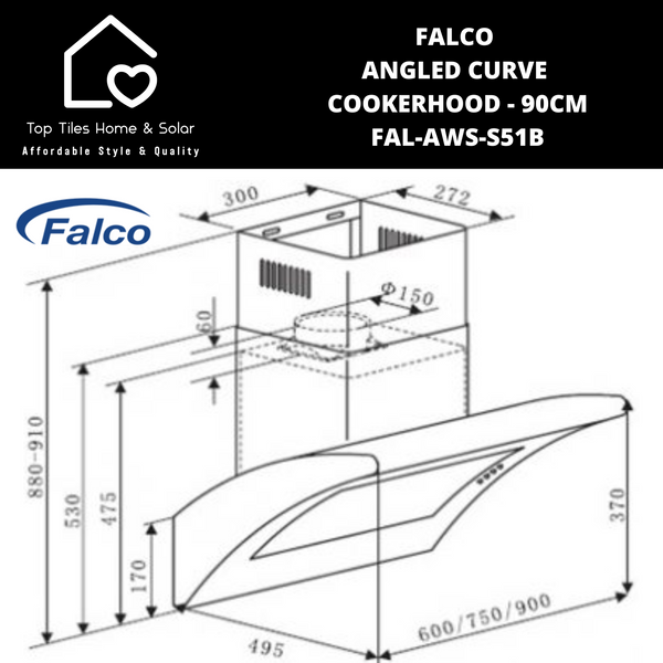 Falco Angled Curve Cookerhood - 90cm FAL-AWS-S51B