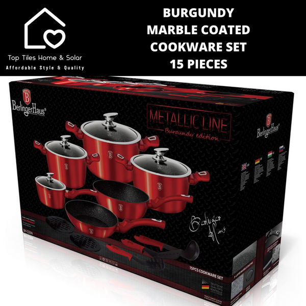 Burgundy Marble Coated Cookware Set - 15 Pieces