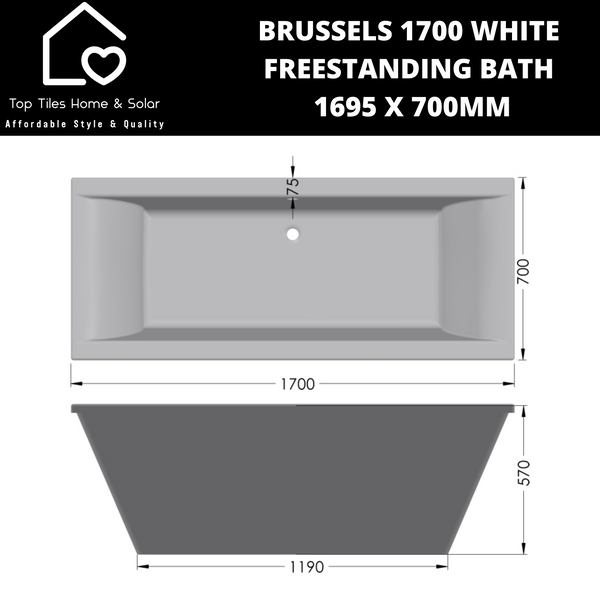 Brussels 1700 White Freestanding Bath - 1695 x 700mm