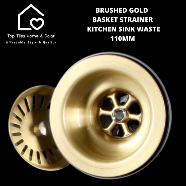 Brushed Gold Basket Strainer Kitchen Sink Waste - 110mm