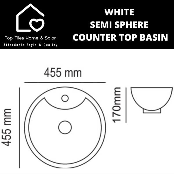 White Semi Sphere Counter Top Basin - 455mm