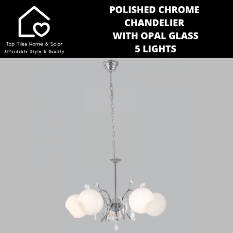 Polished Chrome Chandelier With Opal Glass - 5 Lights