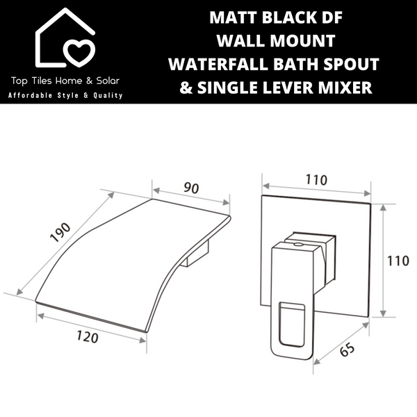 Matt Black DF Wall Mount Waterfall Bath Spout & Single Lever Mixer