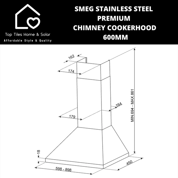 Smeg Stainless Steel Premium Chimney Cookerhood - 600mm