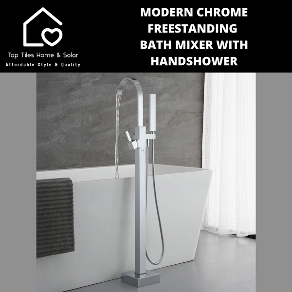 Modern Chrome Freestanding Bath Mixer With Handshower