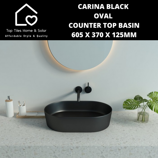 Carina Black Oval Counter Top Basin - 605 x 370 x 125mm