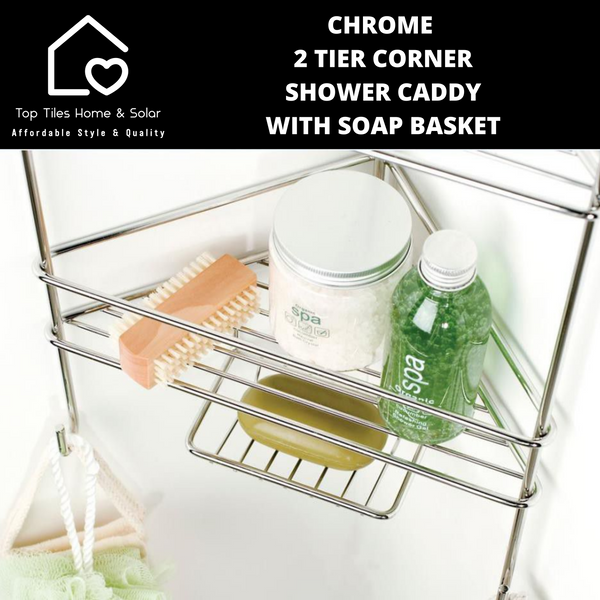 Chrome 2 Tier Corner Shower Caddy With Soap Basket