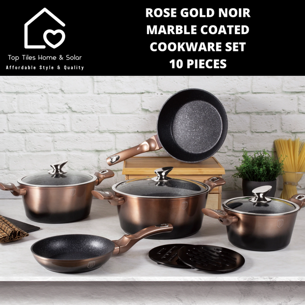 Rose Gold Noir Marble Coated Cookware Set - 10 Pieces