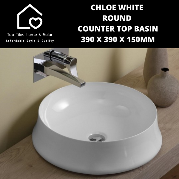 Chloe White Round Counter Top Basin - 390 x 390 x 150mm